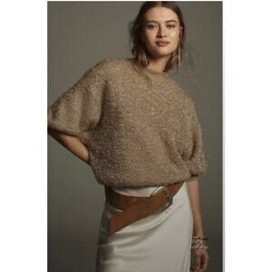 Anthropologie Maeve The Violetta Short Sleeve Tinsel Sweater Gold Womens XS, NWT